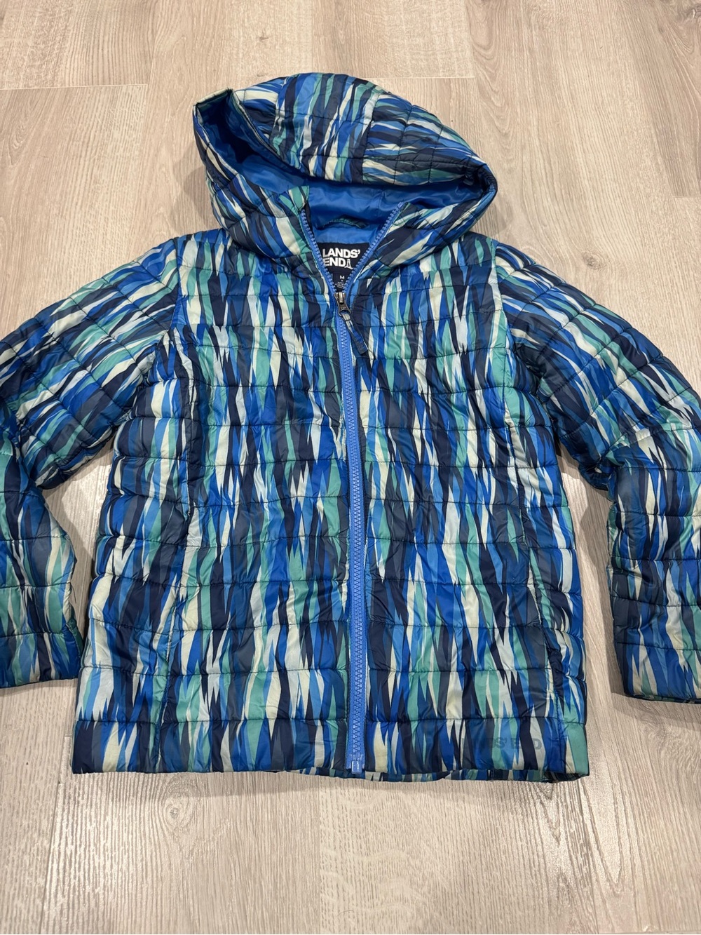GUC Lands' End l Blue GreeLands l Striped Puffer Hooded Jacket l Size M